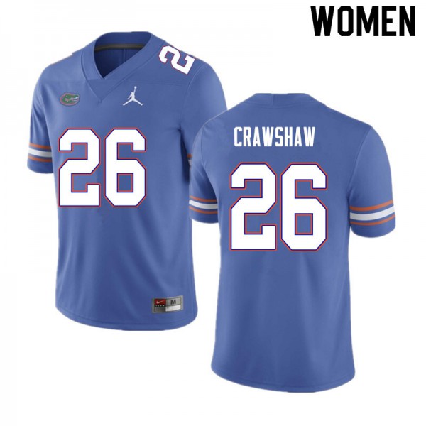 Women #26 Jeremy Crawshaw Florida Gators College Football Jersey Blue